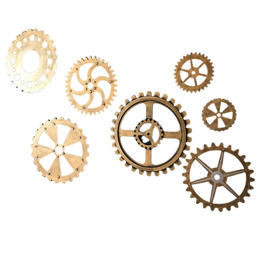 Vintage Industrial Gear Wall Decor Set of 6, Gold Wooden Cog Wheel Wall Art, Steampunk 3D Wall Sculpture for Living Room, Bar, Cafe, Restaurant, Office, Garage