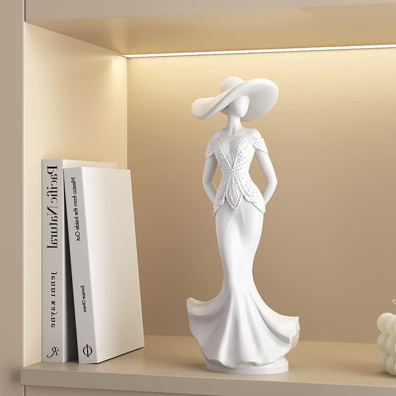 Modern Elegant Woman Sculpture White Resin Figurine, Luxury Fashion Lady Art Decor for Living Room, Entryway, and Wine Cabinet Display
