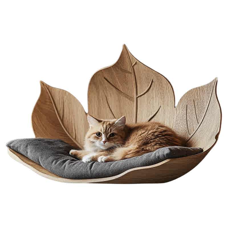 Autumn Leaf Wall-Mounted Cat House, Premium Wooden Leaf-Shaped Wall Cat Bed with Cushion, Eco-Friendly Designer Pet Furniture