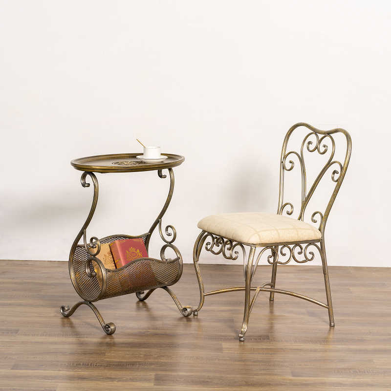 Vintage Iron and Wood Side Table – Retro Living Room End Table With Magazine Rack, Antique Sofa Accent Cabinet
