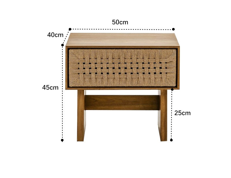 Solid Wood Rope-Woven Nightstand, Minimalist Living Room Bedside Table – Fully Assembled