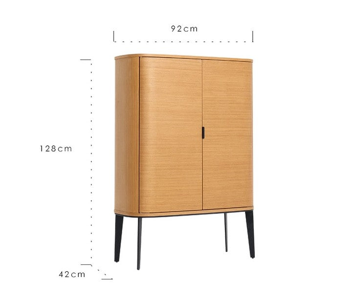 Italian Minimalist Natural Wood Veneer Sideboard Cabinet – Nordic Mid-Century Modern Storage Console, Curved Design Entryway Liquor Cabinet for Living Room and Dining Room