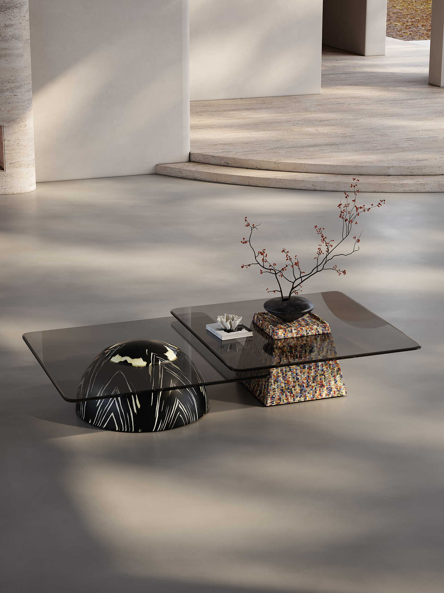 Italian Minimalist Glass Coffee Table Set, Modern Art Designer Sculptural Base Tables for Luxury Living Room