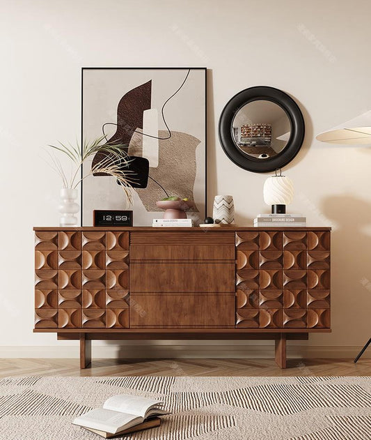 Mid-Century Modern Solid Wood Sideboard Buffet Cabinet, Designer Luxury Storage Console for Living Room & Entryway