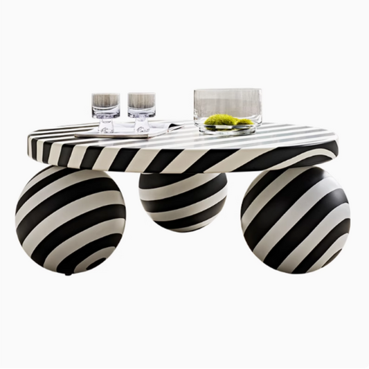 Modern Stripe Ball Coffee Table – Pattern Living Room Table, Playful Soft Decor Accent