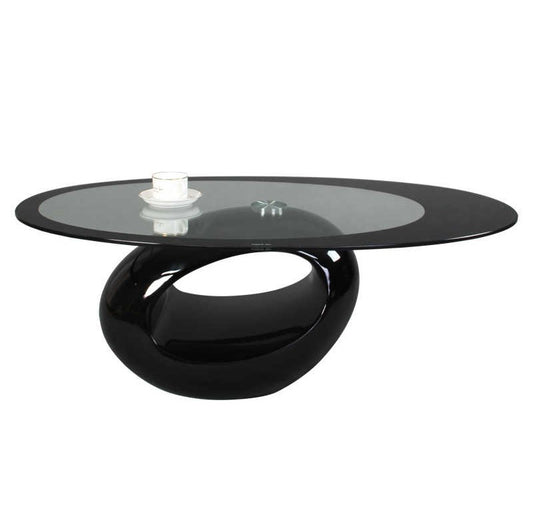 Designer Coffee Table – Modern Oval Glass Top with Sculptural Open Base, Living Room Accent