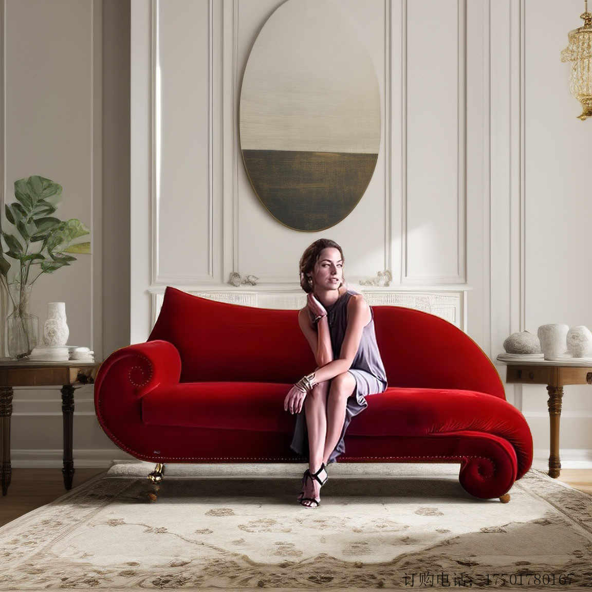 French Vintage Arc Velvet Chaise Lounge – Classic Curved Burgundy Velvet Sofa with Rolled Arms and Nailhead Trim, Designer Statement Furniture
