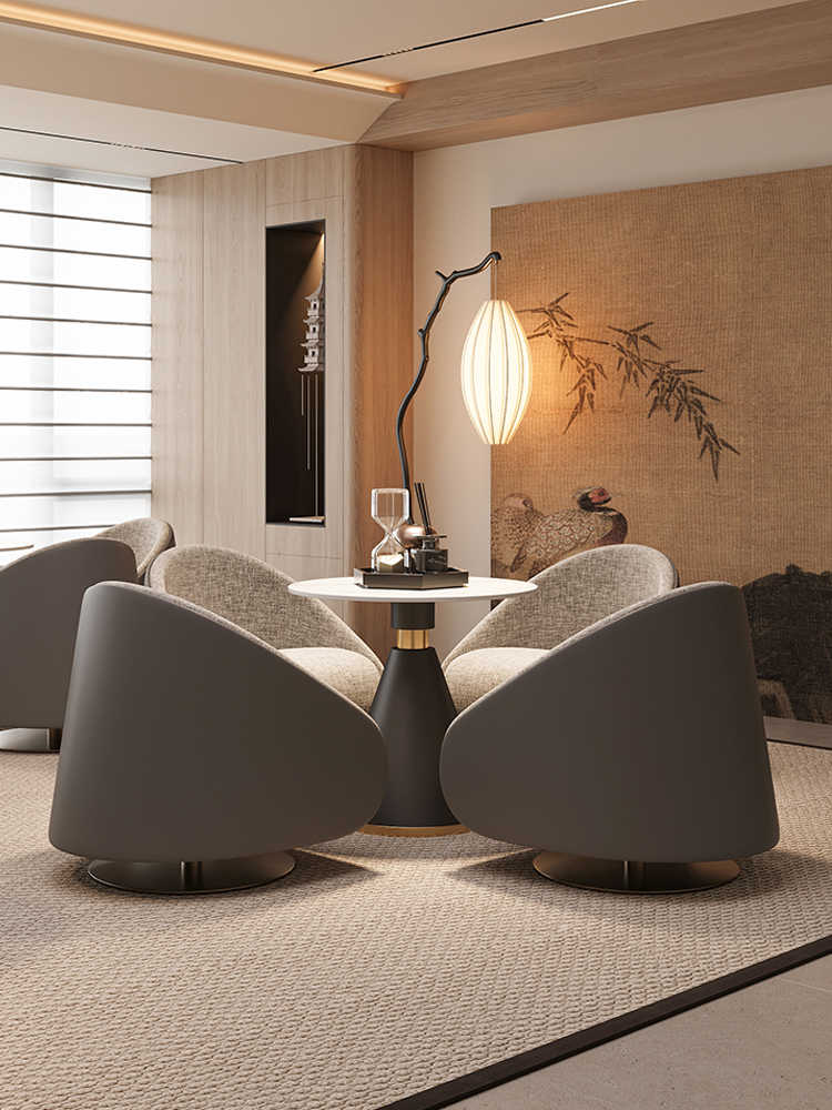Modern Grey Swivel Accent Chair for Living Room, Linen Cotton with Faux Leather Upholstery, Light Luxury Single Lounge Seat