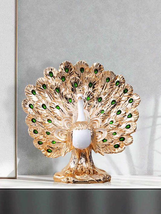 Luxury Rose Gold Peacock Sculpture – Resin Decorative Art for Living Room, TV Cabinet, or New Home Gift