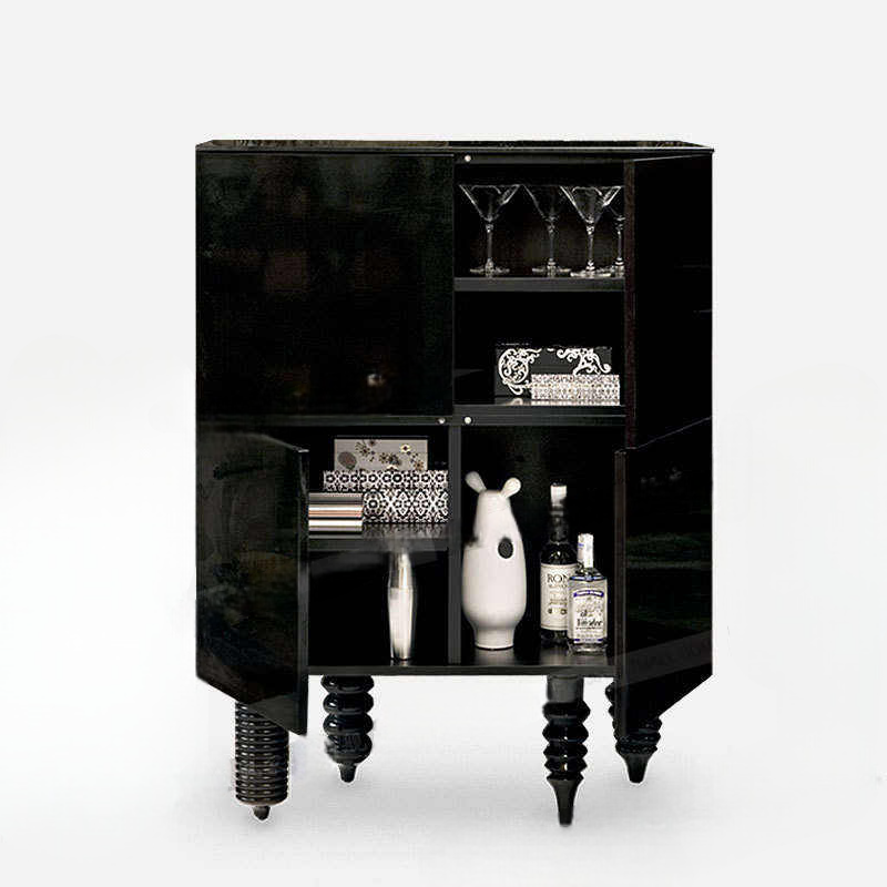 Designer Black Accent Cabinet, Creative Bar Display Storage for Living Room Entryway, Minimalist High Buffet