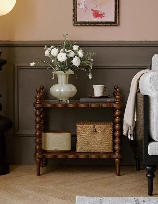 Vintage Solid Wood Cookie Side Table, Mid-Century 2-Tier Small Sofa Shelf – "Add Coffee" Finish