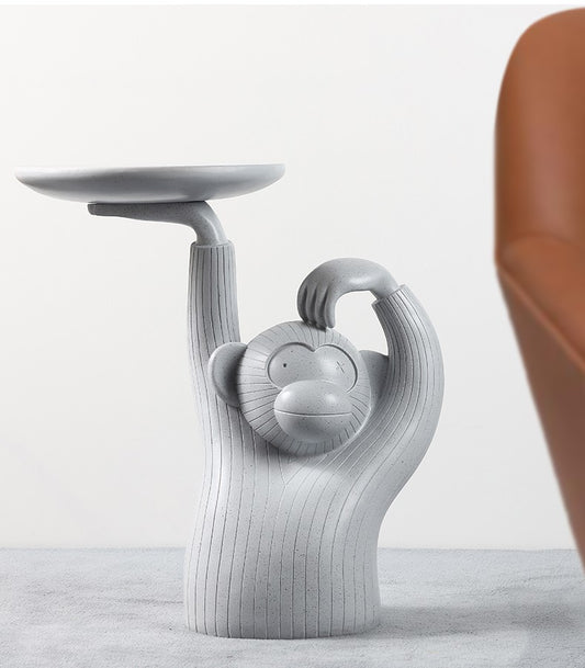 Monkey Tray Side Table – Creative Sculptural Floor Accent, Modern Living Room Decorative Stand with Serving Plate
