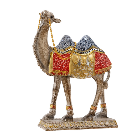 Blue and Gold Resin Camel Figurine for Shelf and Desk Decor