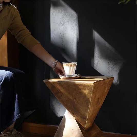 Modern Twisted Hourglass Side Table – Solid Wood Geometric End Table, Scandinavian Minimalist Accent Table, Sculptural Coffee Table for Living Room, Bedroom, Office