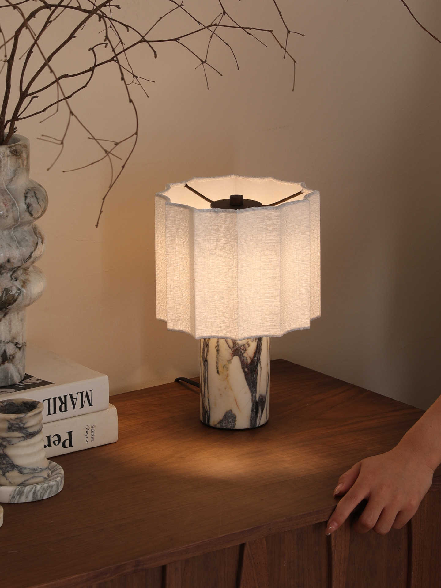 Designer Marble Table Lamp, Modern Art Bedroom/Living Room/Hotel Accent Light, Bvlgari Purple Luxury Stone