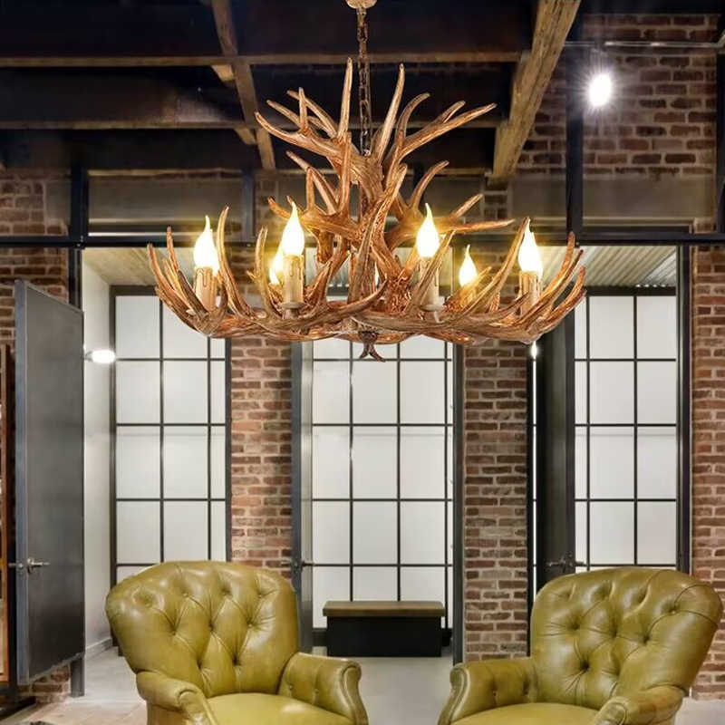 Vintage Faux Antler Chandelier, 9-Light Double Layer, Industrial Dining & Living Room Ceiling Lamp