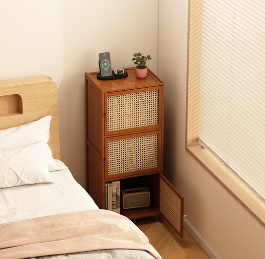 Retro Multi-Layer Bedside Cabinet – Tall Organizer, Corner Display Storage, Small Living Room/Bedroom Stand