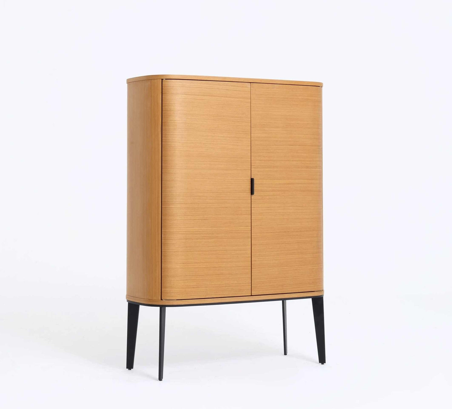 Italian Minimalist Natural Wood Veneer Sideboard Cabinet – Nordic Mid-Century Modern Storage Console, Curved Design Entryway Liquor Cabinet for Living Room and Dining Room