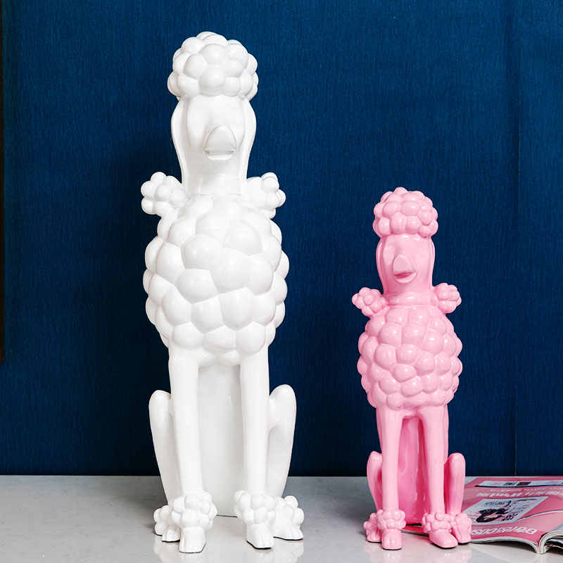 Modern Pink Poodle Dog Sculpture – Large Resin Figurine for Living Room, Entryway, or Office Décor