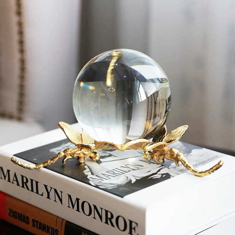 Luxury Crystal Ball Ornament with Gold Dragon Base – Premium Glass Sphere Decor for Living Room, Study & Display Cabinet