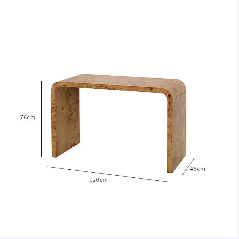 Luxury Burl Wood Console Table with Curved Waterfall Design, French Vintage Style Entryway Table for Hotels & B&Bs, Natural Wood Grain Hall Display Table,