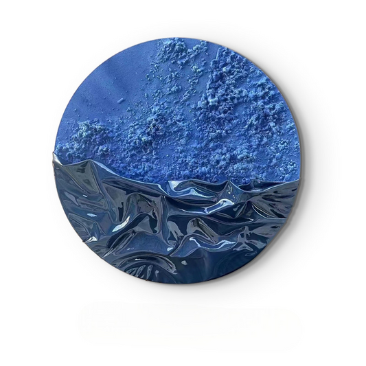 Modern Luxury Round 3D Blue Leather Wall Art, Abstract Hand-Painted Texture Decorative Panel, Frameless Living Room & Entryway Sculpture