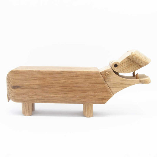 Wooden Hippo Figurine, Handmade Oak Animal Ornament for Desk, Shelf, or Gift – Minimalist Home Décor