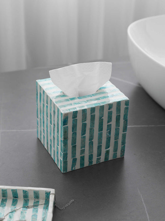 Modern Blue Tissue Box, Handmade Mosaic Decorative Napkin Holder for Bathroom, Bedroom, Office & Living Room
