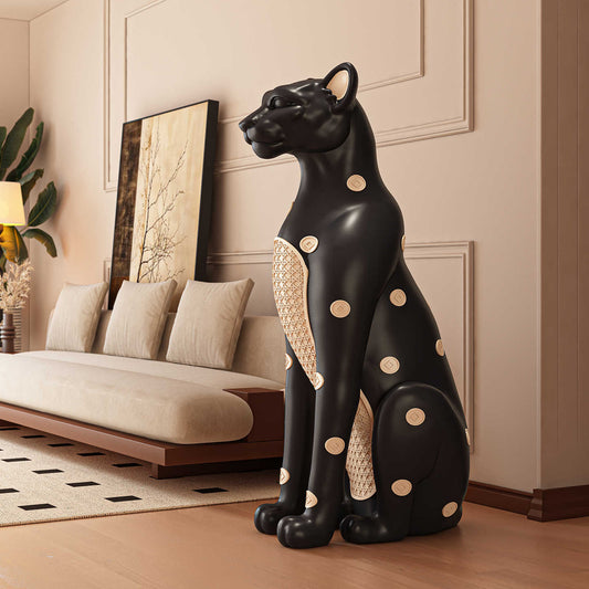Black Panther Floor Sculpture – Vintage Luxury Living Room Decor, Entryway Gift, High-End Artistic Ornament