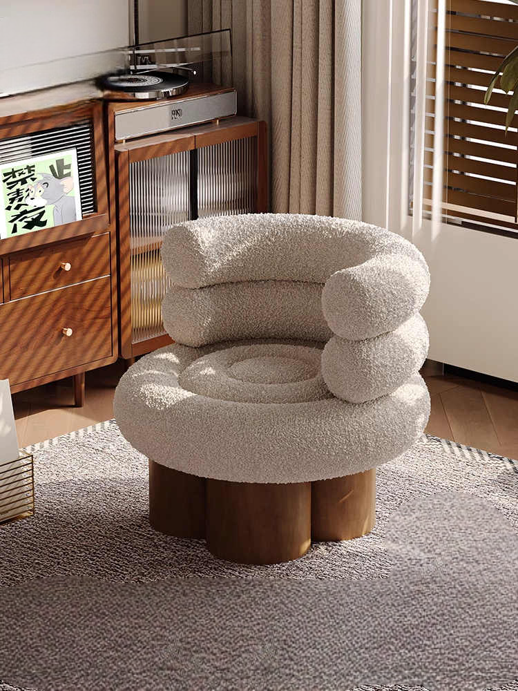 Marshmallow Cloud Accent Chair, Modern Boucle Cream Lounge Sofa, Designer Teddy Fleece Single Chair for Living Room