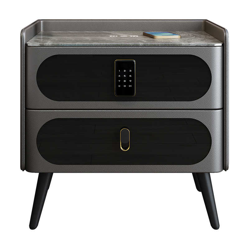 Luxury Smart Sintered Stone Nightstand – Premium Digital Lock Security with Wireless Charging & Leather Texture, Modern Minimalist Bedroom Storage