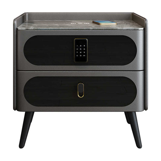 Luxury Smart Sintered Stone Nightstand – Premium Digital Lock Security with Wireless Charging & Leather Texture, Modern Minimalist Bedroom Storage