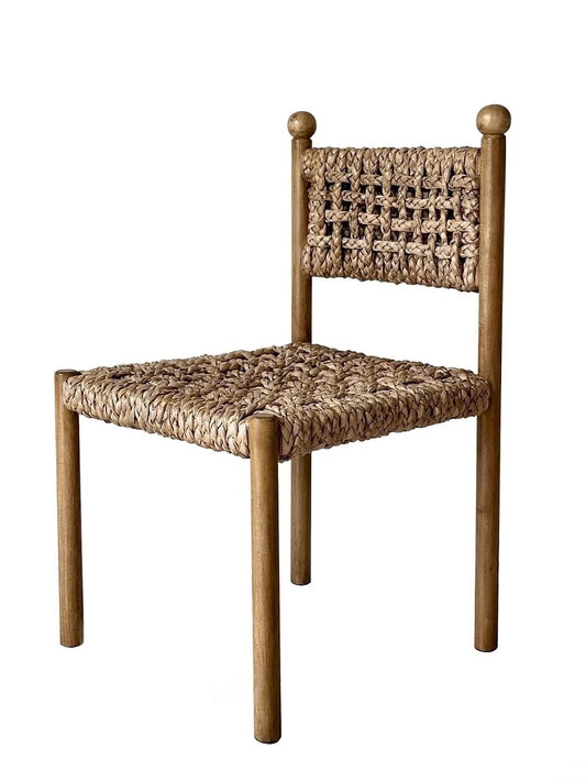 Vintage Solid Wood Woven Dining Chair, Mid-Century Armless Rattan Seat – Light Coffee Color