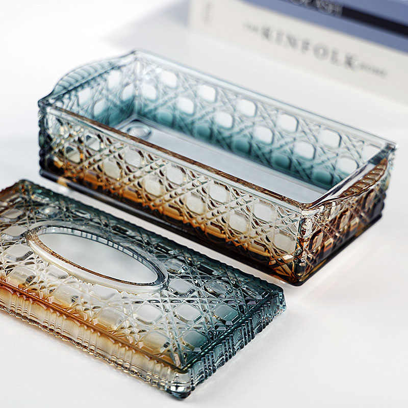Luxury Emerald Gold Glass Tissue Box, Premium Gradient Crystal Napkin Dispenser with Ornate Pattern for Hotel Desktop, High-End Home Décor Storage