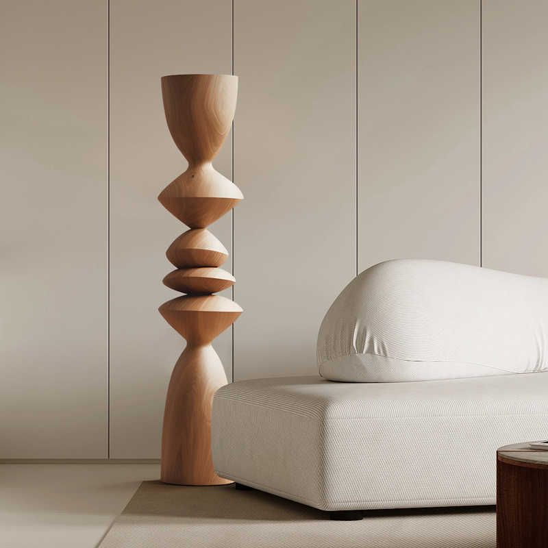 Large Abstract Solid Wood Floor Sculpture – Modern Minimalist Entryway, Hotel Lobby & Corridor Art Pedestal