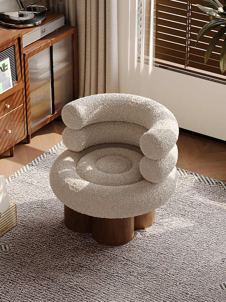 Marshmallow Cloud Accent Chair, Modern Boucle Cream Lounge Sofa, Designer Teddy Fleece Single Chair for Living Room