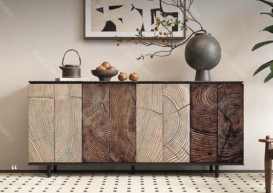 Luxury Solid Wood Carved Sideboard Cabinet, Artistic Designer Buffet Entryway Console for Living Room