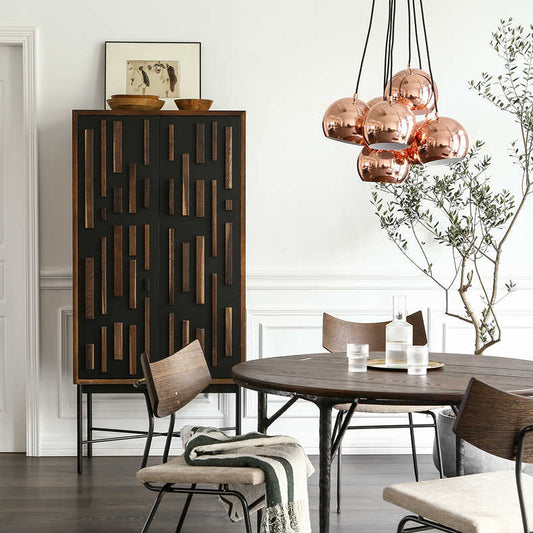 Authentic UK Root Branch RICO Bar Cabinet, Nordic Retro Design with Geometric Door Pattern, Premium British Import Dining Room Storage