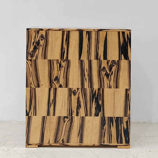 Mid-Century Vintage Patchwork Wood Sideboard, Designer Small Space Entryway Storage Cabinet, Retro Living Room Console
