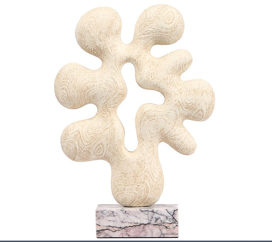 Modern Cream Abstract Sculpture, Luxury Resin Artistic Coral Decor with Marble Base, Creative Centerpiece for Living Room, Entryway, Hotel, Villa, Office or Gallery Display