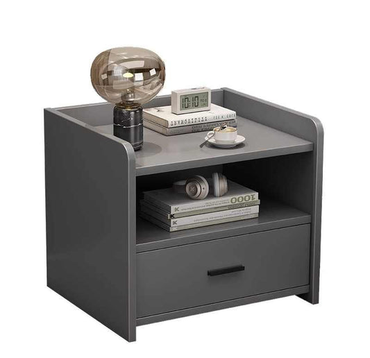 Modern Luxury Bedside Table – Compact Storage Cabinet with Drawer & Open Shelf, Minimalist Nightstand for Bedroom/Rental