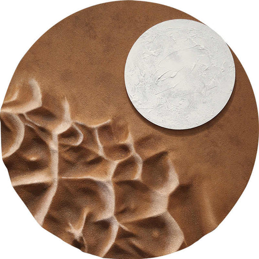 Modern Round 3D Relief Wall Art, Handcrafted Embossed Sandstone Texture Landscape with Moon, Entryway & Living Room, Unframed
