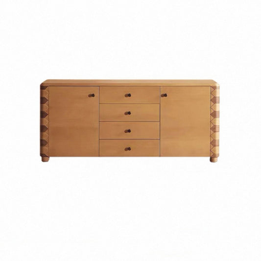 Designer Vintage Solid Wood Striped Sideboard, Luxury Retro Buffet Storage Cabinet for Living Room & Dining Room, Creative Organizer