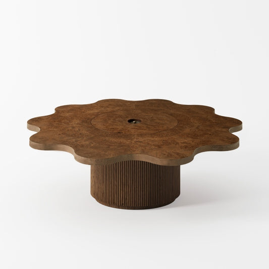 Designer Travertine Flower Coffee Table – Vintage Creative Sculpted Storage Table, Artistic Centerpiece
