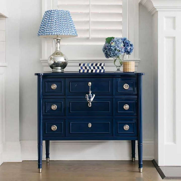Luxury Blue Solid Wood Entryway Cabinet, Carved Drawer Storage Sideboard for Hallway, Foyer & Living Room – Elegant Organizer