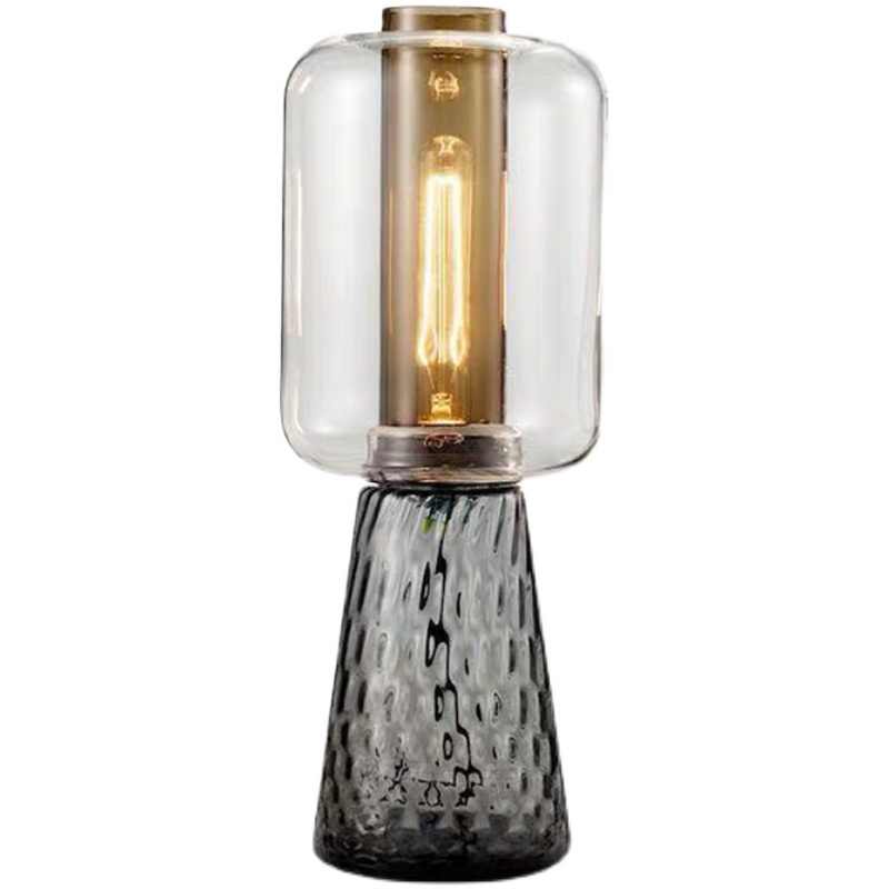 Modern Smoked Glass Table Lamp, Adjustable E27 LED, Textured Artistic Bedside Light for Bedroom or Living Room