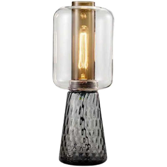 Modern Smoked Glass Table Lamp, Adjustable E27 LED, Textured Artistic Bedside Light for Bedroom or Living Room