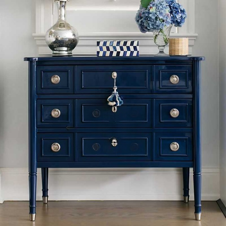 Luxury Blue Solid Wood Entryway Cabinet, Carved Drawer Storage Sideboard for Hallway, Foyer & Living Room – Elegant Organizer