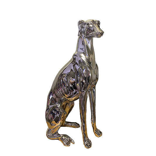 Greyhound Silver-Plated Dog Statue, Modern Villa Living Room Floor Décor, Whippet Sculpture