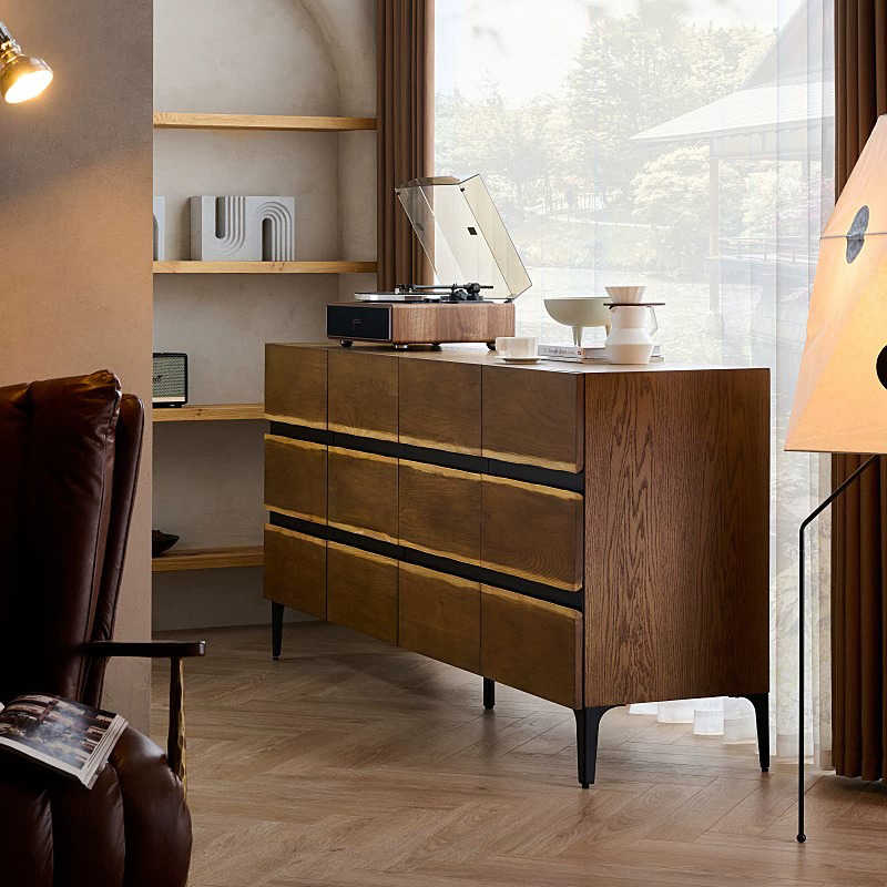Vintage Oak Sideboard, Industrial Solid Wood & Metal Buffet, Modern Entryway Console Cabinet